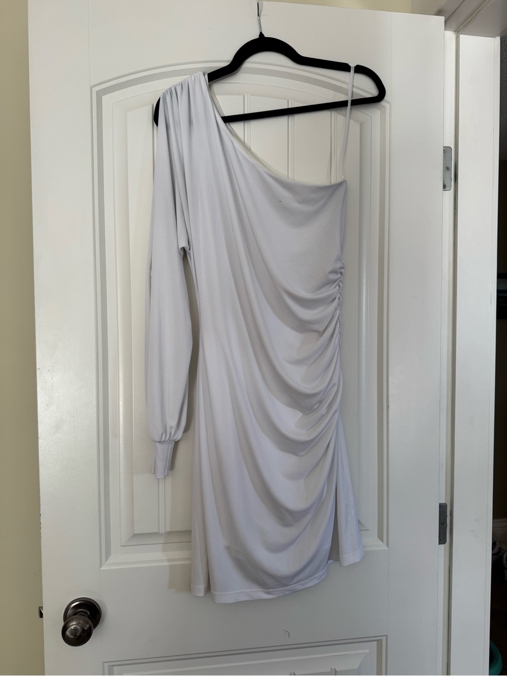 le chateau One-Shoulder White Draped Ruched Dress